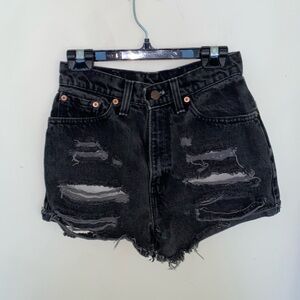 BUY 2 • GET 1 FREE -  Levi’s 512 reworked black distressed cut off denim shorts